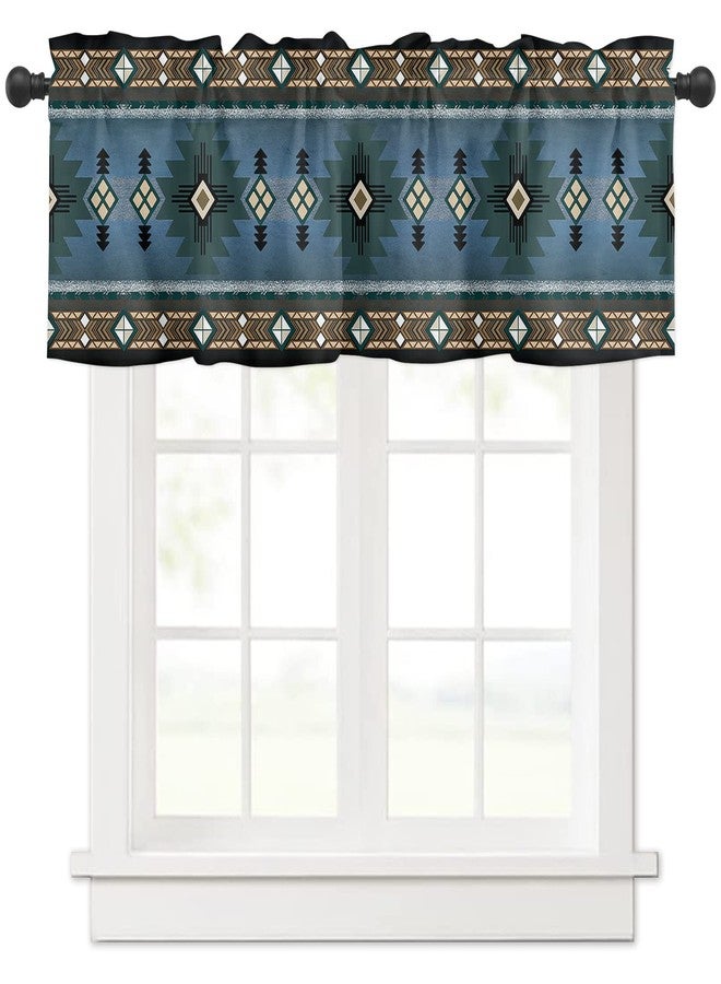 LooPoP Blue Tribal Style Valance for Windows Southwest Native American Curtains Valances Retro Short Curtains Rod Pocket Window Treatment for Kitchen Living Room Bedroom Bathroom Cafe Decor 1 Panel 42x12 - Image 1